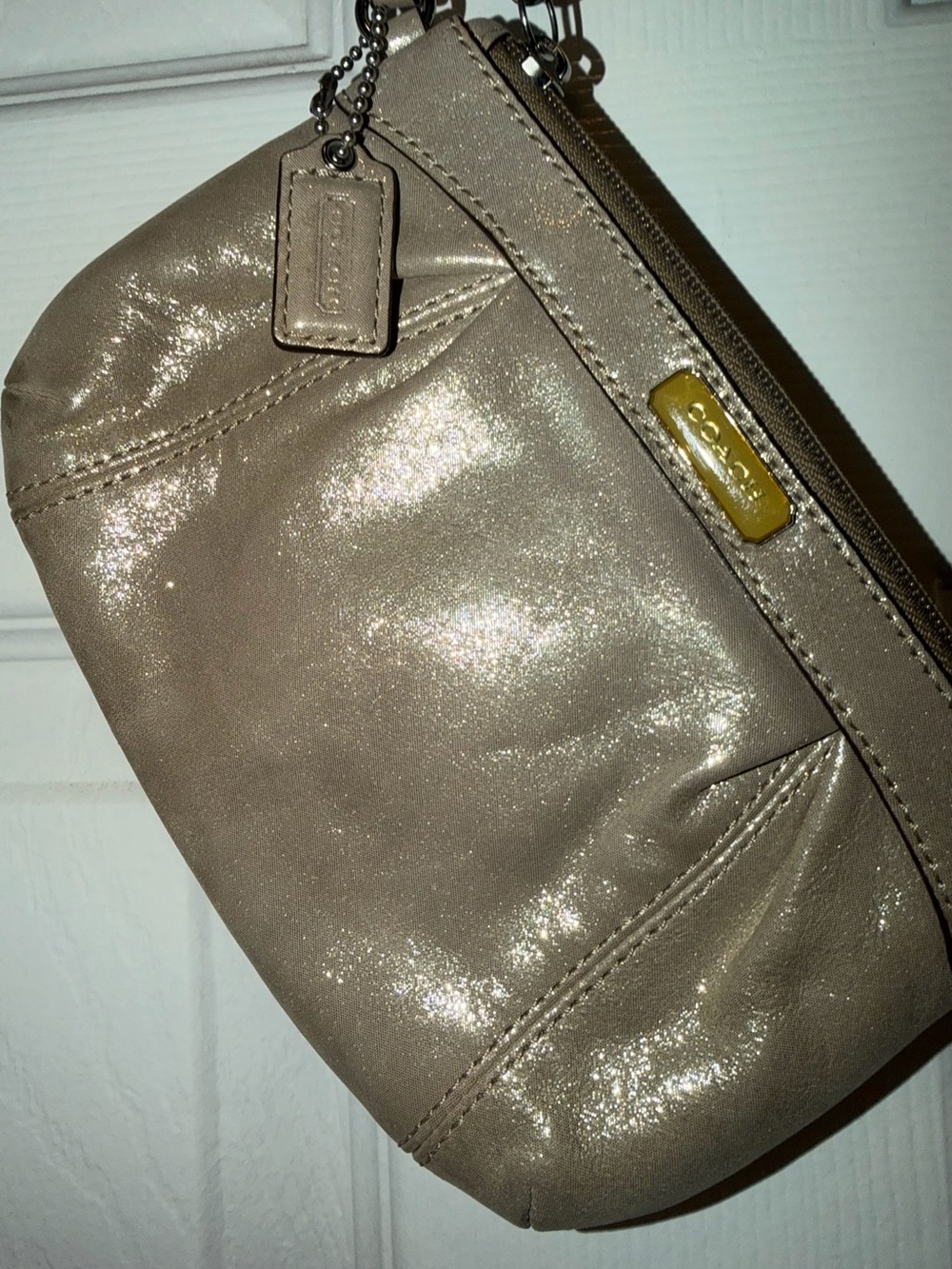 Vintage Coach Metallic Taupe Leather Wristlet excellent condition